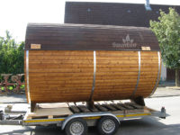 Barrel sauna transport Sauneco