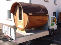 Barrel sauna transport Sauneco